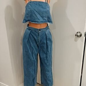 Free People Blue Denim Jumpsuit